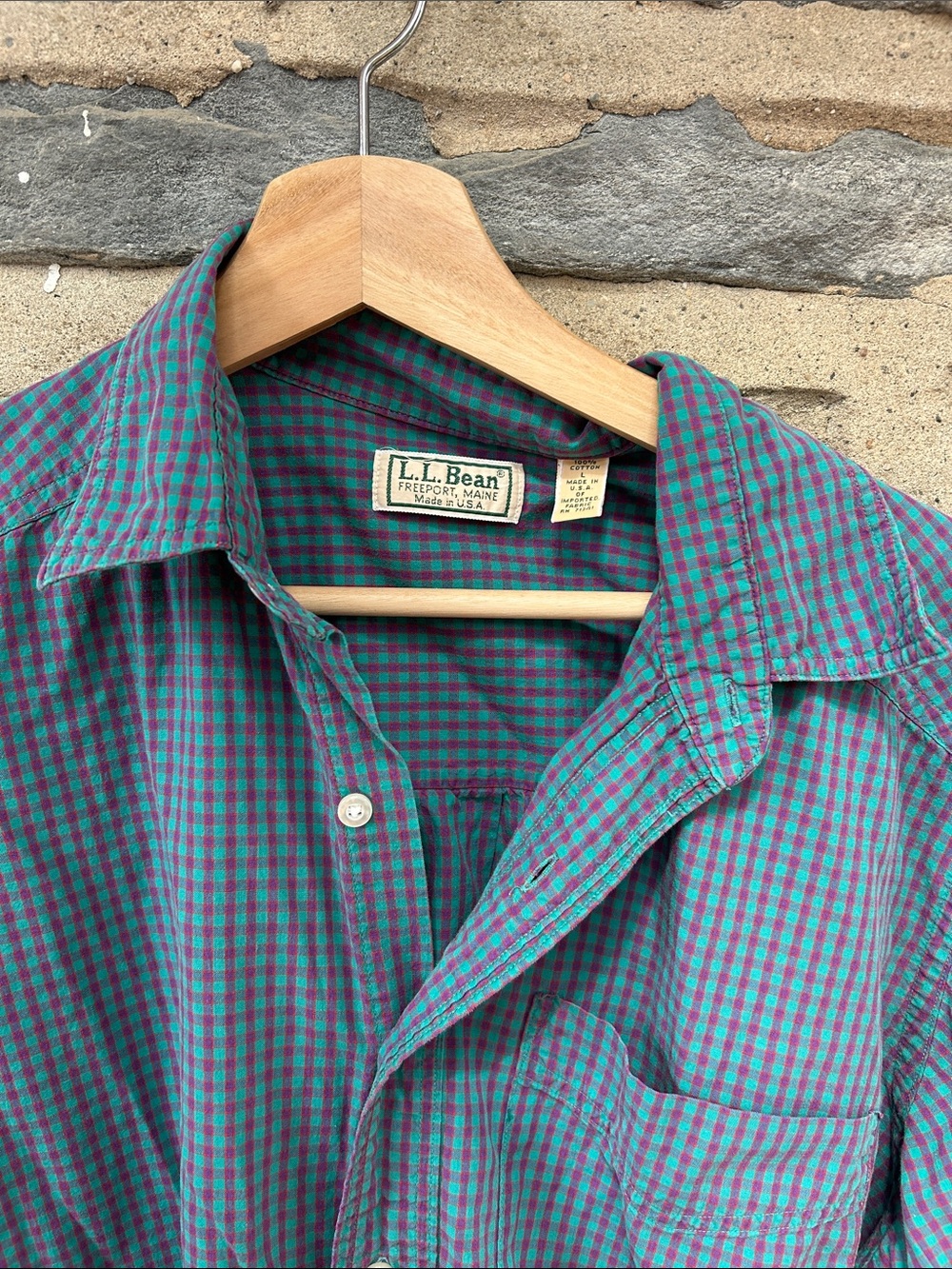 L.L. Bean Teal and Magenta Plaid Button-Down Shirt